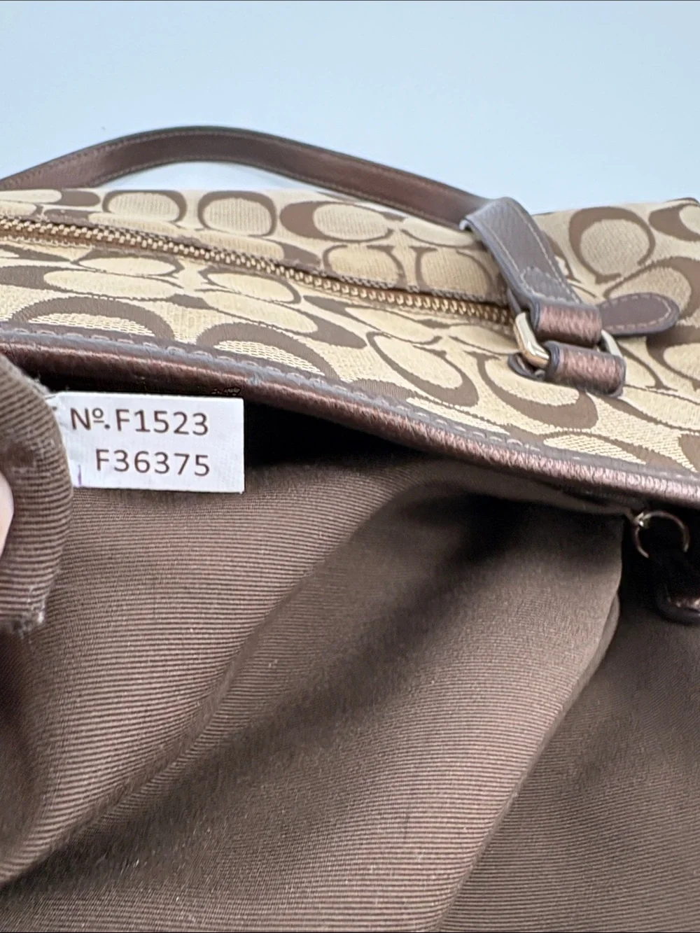 Coach Beige Brown Signature Canvas Tote with Dark Brown Straps